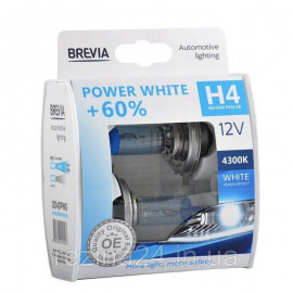 Комплект галогенних ламп Brevia H4 Power White 12040PWS 12V 60/55W